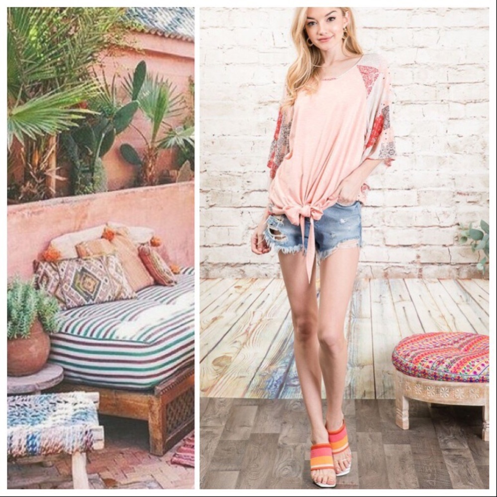 Abigail Boho Patchwork Tie Front Draped Top - Picture 8 of 8
